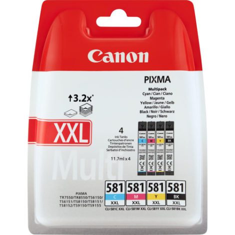 CLI-581XXL Multipack. Type: Original, Ink type: Pigment-based ink, Printing colours: Black,Cyan,Magenta,Yellow 61170800 / Canon Cartridges